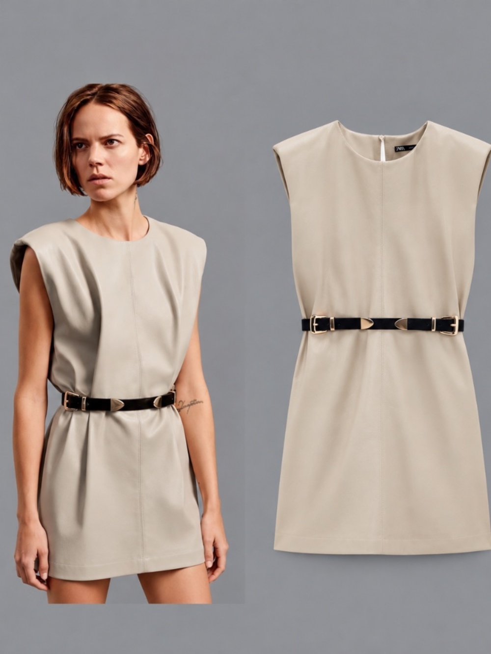 Zara Faux Leather Belted Dress – Size XS